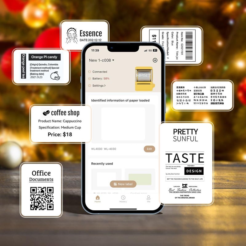 HPRT NEW1 Label Printer +4 Rolls Labels, 2 Inch Portable Inkless Bluetooth Label Maker for Small Business, Home, School, Automatic Label Recognition, Sticker Printer for Address Logo Barcode Clothing（Red） - Image 4